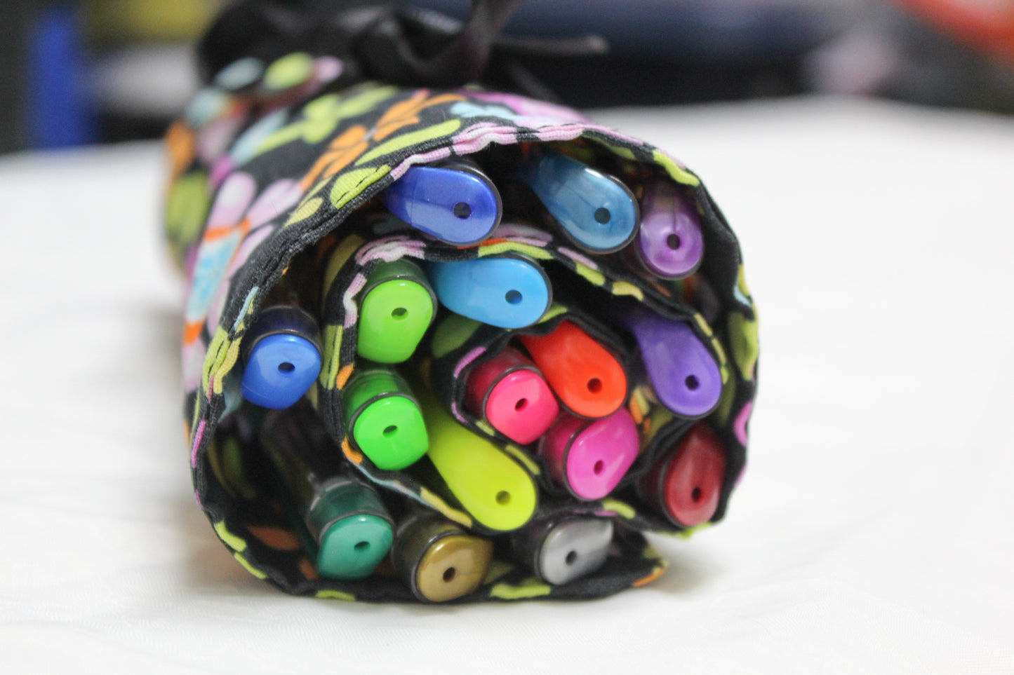 Black with flowers utensil roll-up